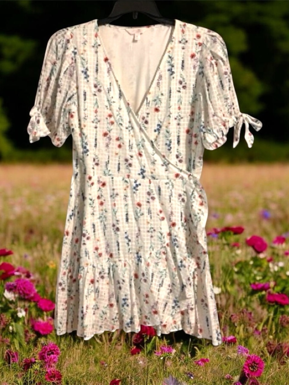 LC Lauren Conrad White Dress with Floral Accents